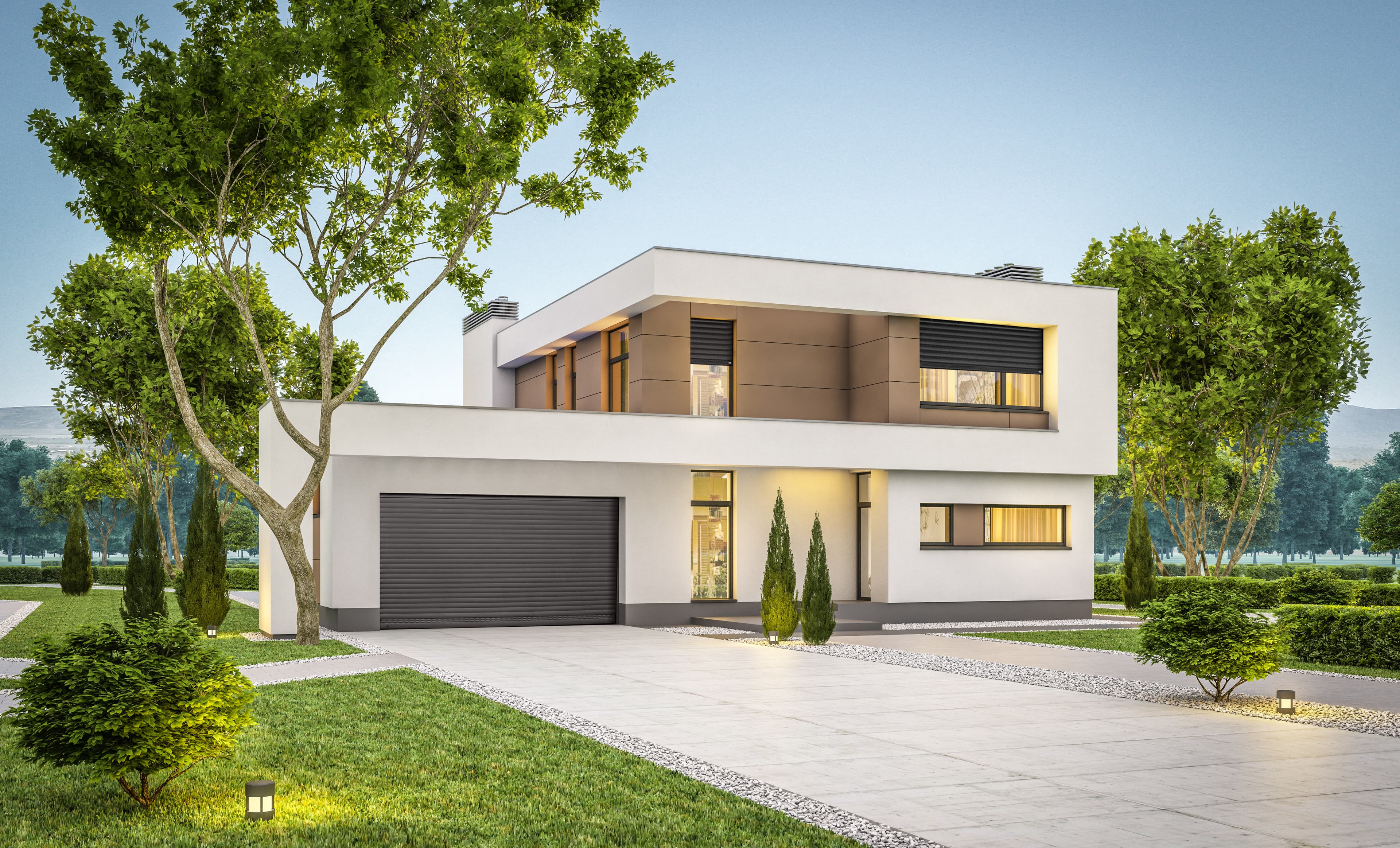 Modern city villa with flush-integrated Alulux sun protection